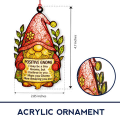Gnome christmas ornaments close up with colorful artwork