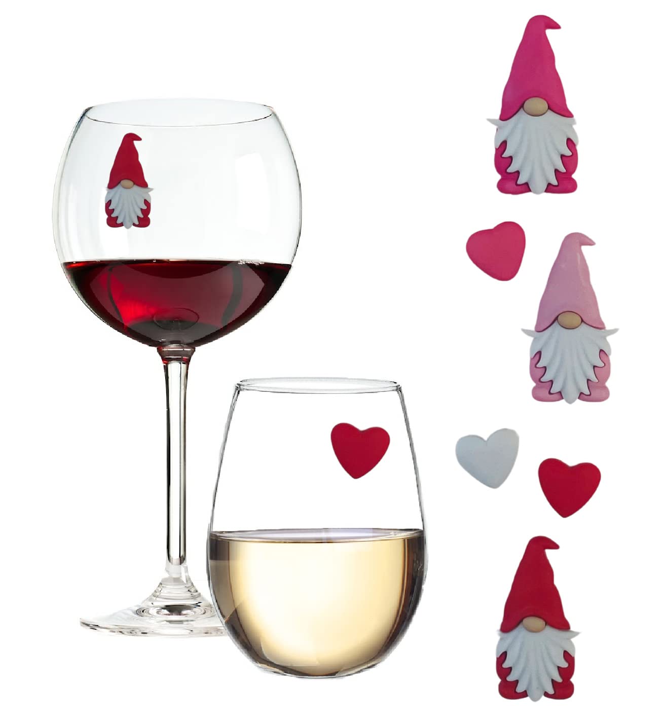 Gnome and Heart wine glass charms set of 6 by Simply Charmed