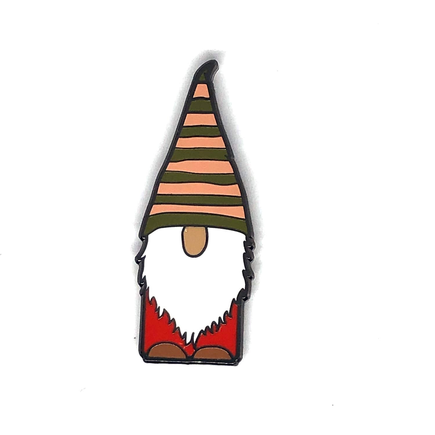 Gnome w/Tall Pink & Green Hat Magnetic Enamel Needle Minder front view