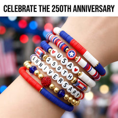 Red white and blue polymer clay bead bracelet Go Ho