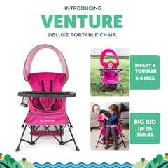 Venture chair pink with sun canopy for outdoor use