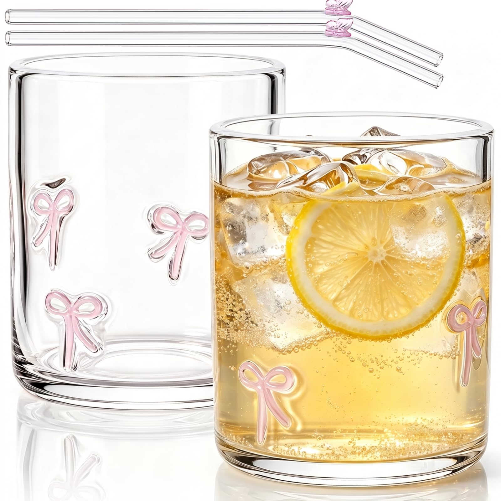 Goaste 2 pack pink bow glass cups 18oz