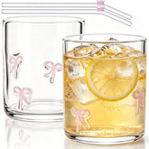 Goaste 2 pack pink bow glass cups 18oz