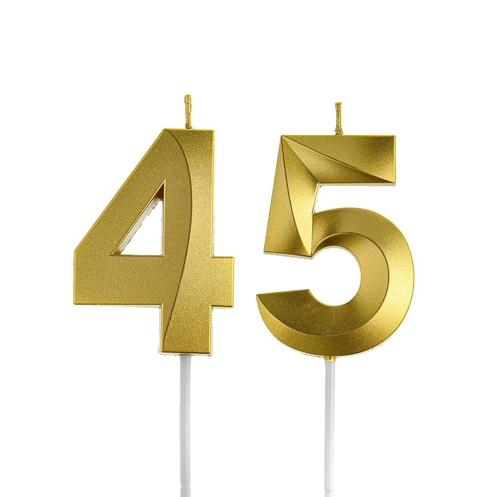 Gold glitter 45th birthday candles two pack