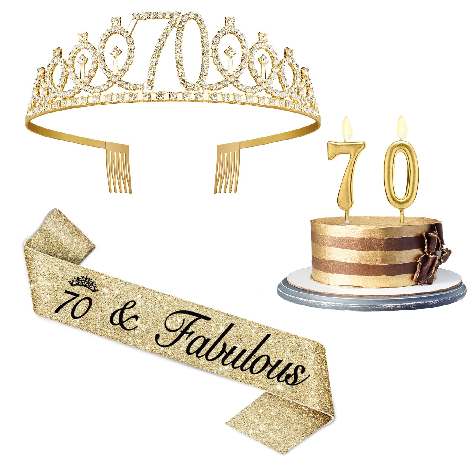 Gold 70th birthday crown included in the decorations set