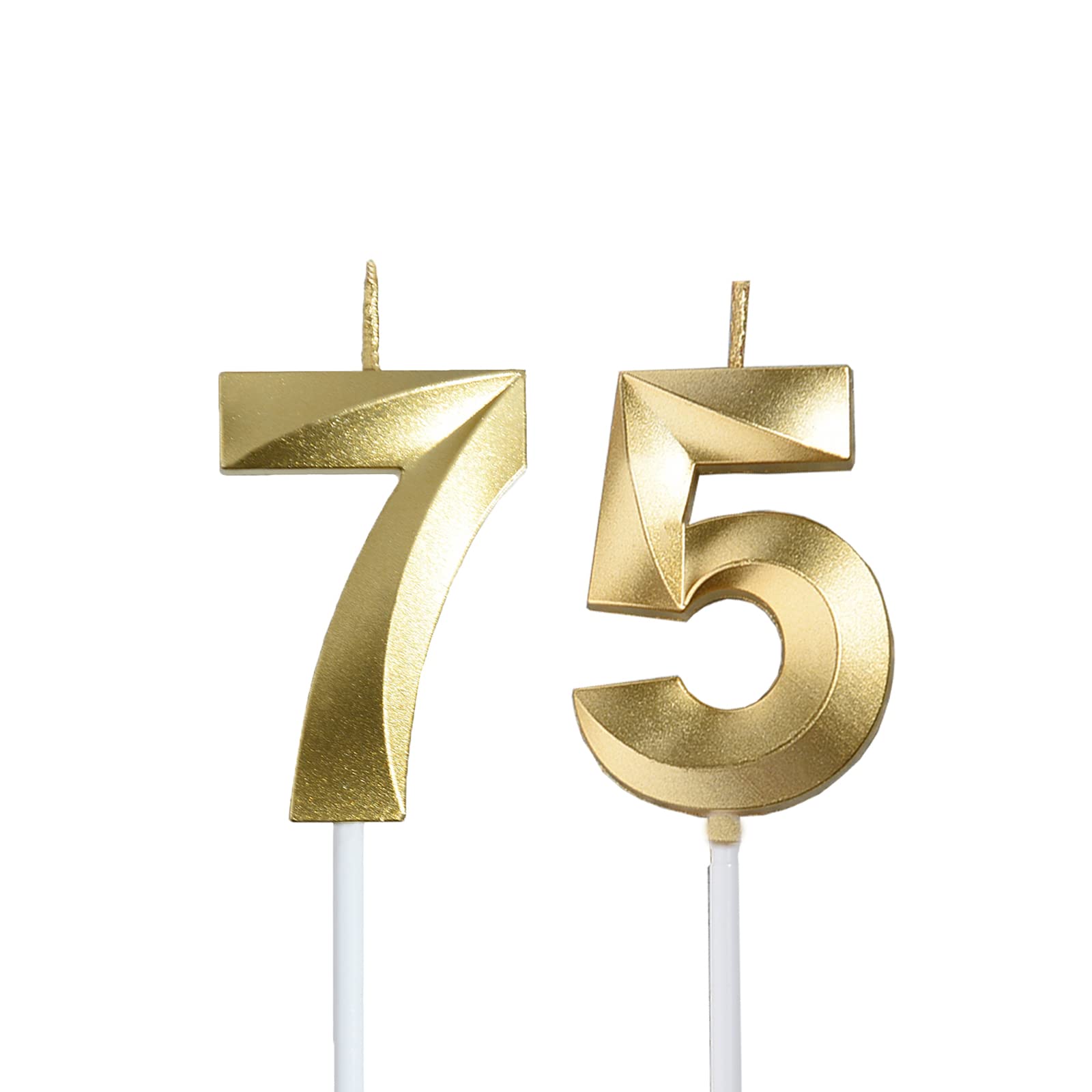 Gold 75th 57th birthday candles set of 2