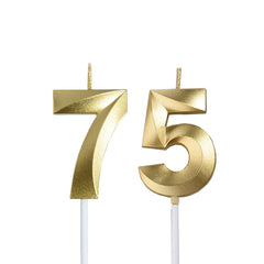 Gold 75th 57th birthday candles set of 2