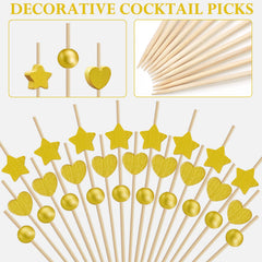 gold ball cocktail pick 4.7 inch bamboo