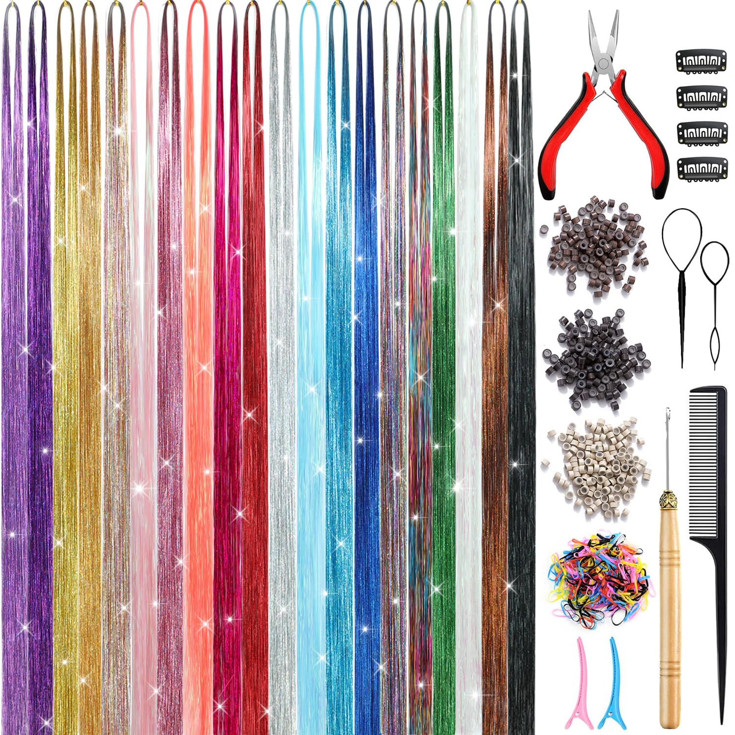 Gold hair tinsel kit with tools for women and kids