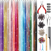 Gold hair tinsel kit with tools for women and kids