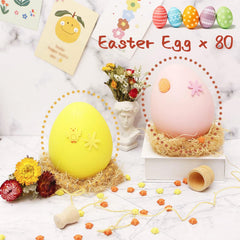 Gold hanging cords attached to plastic Easter eggs