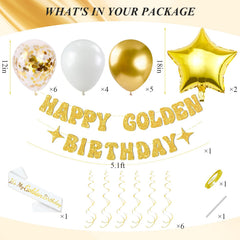 Gold Happy Birthday banner decorative asset in gold