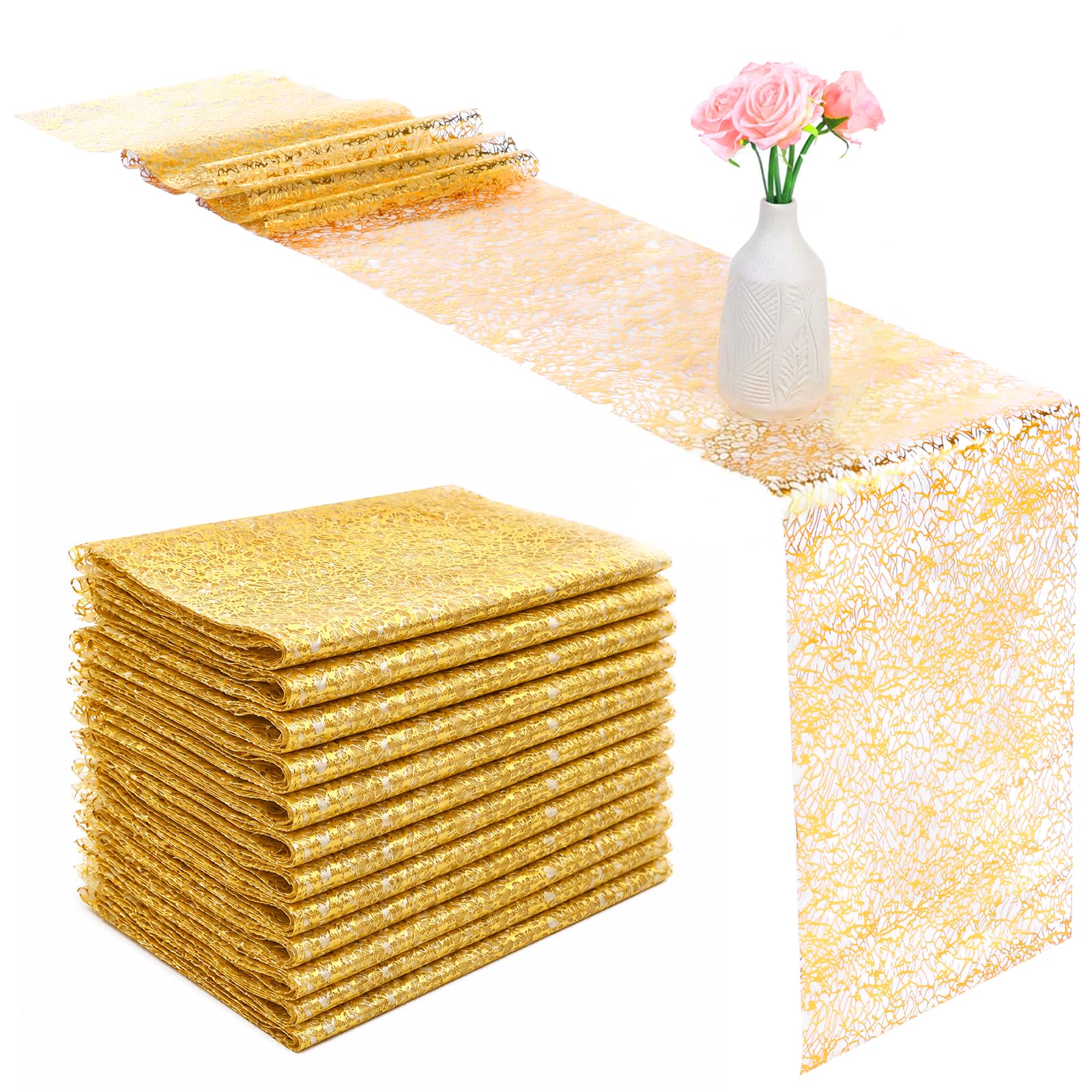 Gold Metallic Mesh Table Runner Roll closeup showing gold color and mesh texture