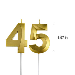 Gold number 45 candle for birthdays