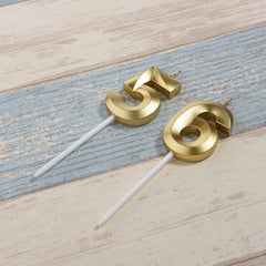 Gold number 65 56 cake topper candles
