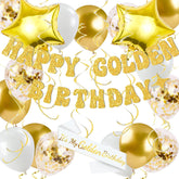 Golden Birthday Decorations value pack banner sash and swirls