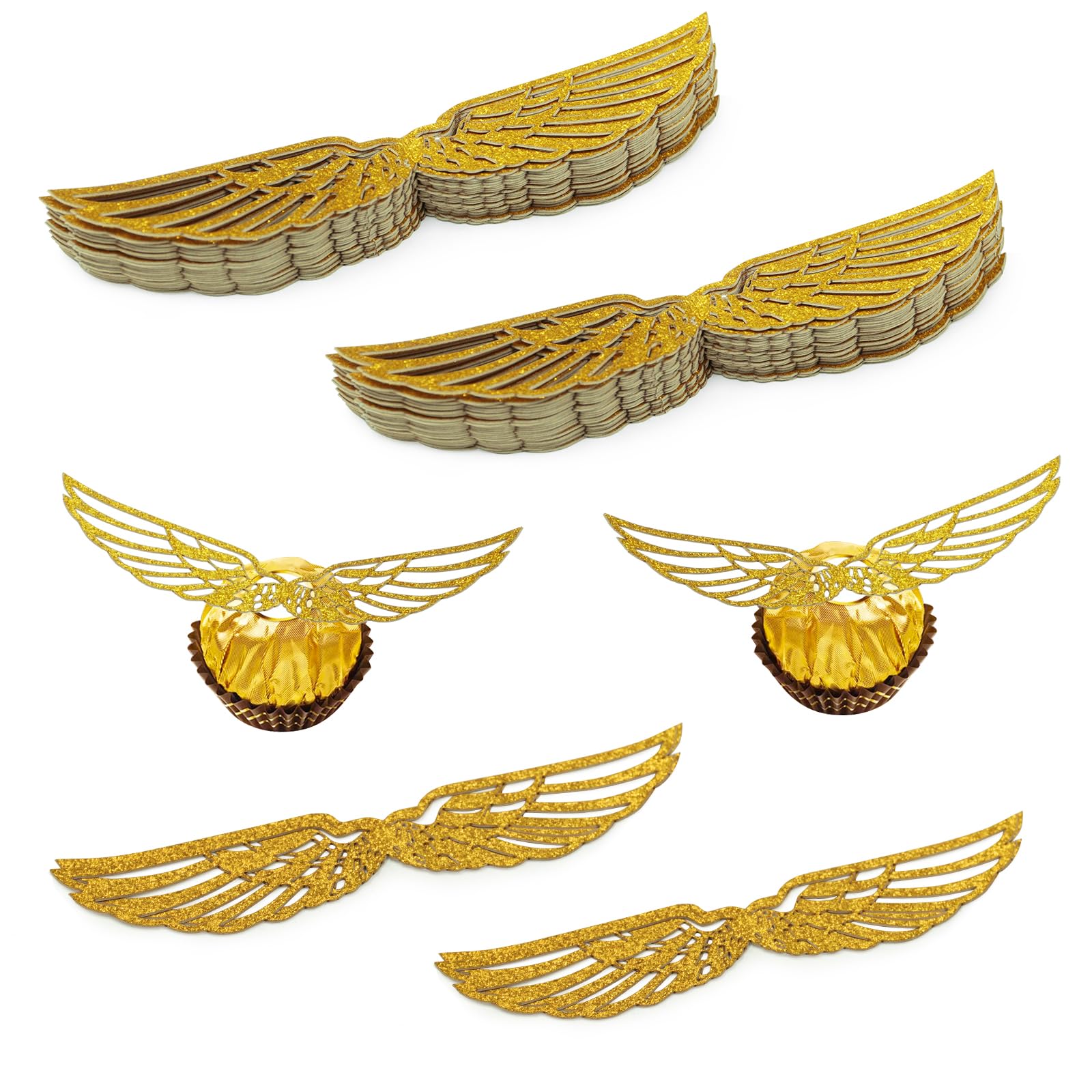 Golden Wings 50 Pcs wafer chocolate decorations with adhesive dots