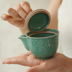 Compact 200ml celadon teapot on small table