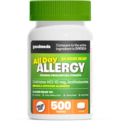 GoodMeds 24-Hour Allergy Medicine cetirizine HCl 10mg tablets 500-count packaging