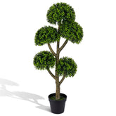 Goplus 46 inch artificial boxwood topiary tree with five ball topiaries in cement pot