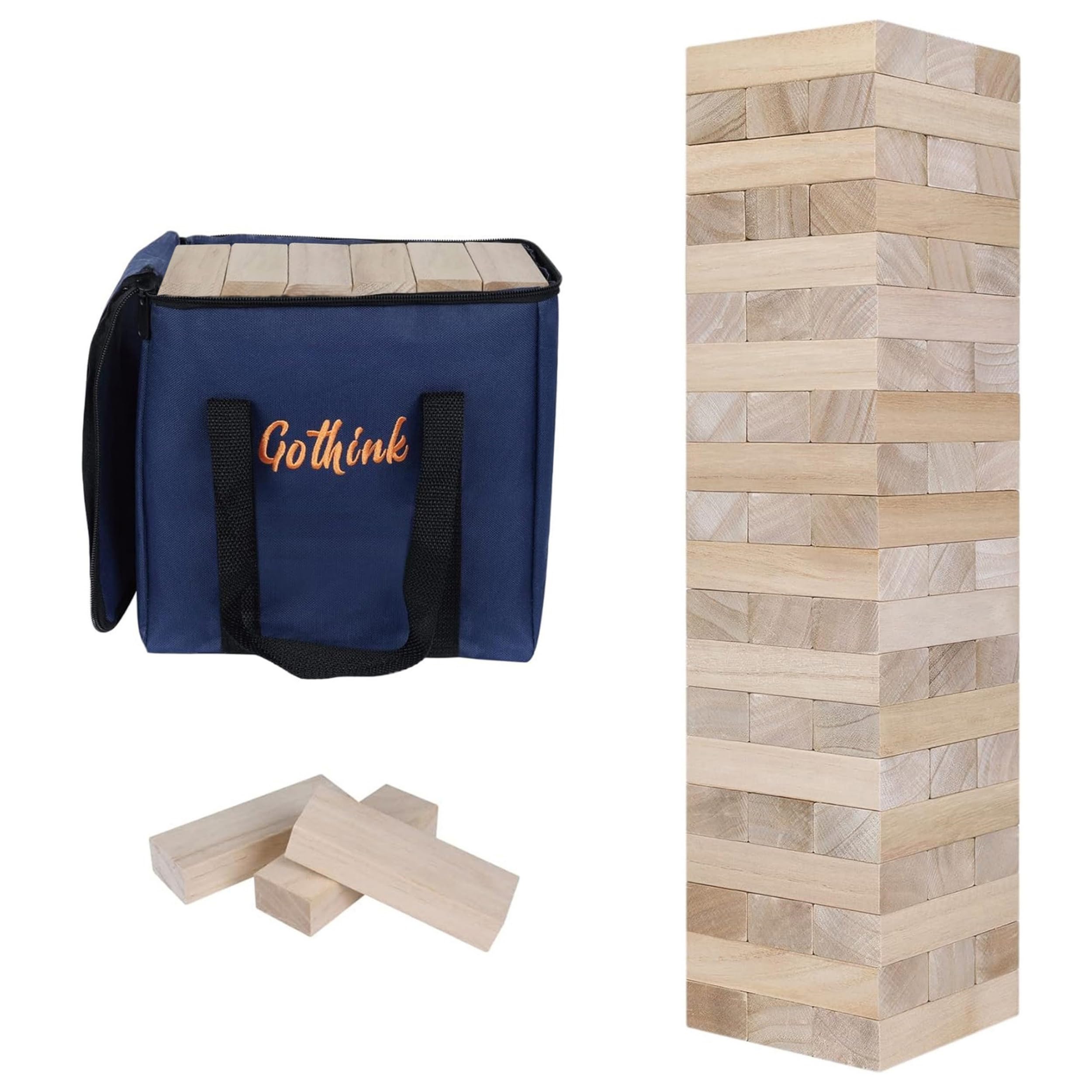 GOTHINK Giant Tumble Tower Game with 60pcs wooden blocks and carrying bag