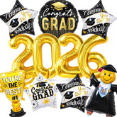 Grad Mylar Graduation Balloons kit 13pcs with ribbons and straw