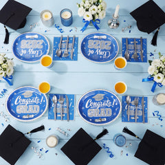 Napkins 6.5 inches blue silver graduation theme
