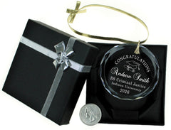 Graduation keepsake circle glass ornament with laser engraving