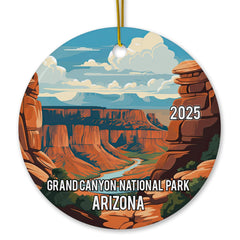 Front view of Grand Canyon National Park Scene Christmas Ornament showing red rock cliffs and river
