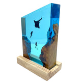 Resin night light with ocean scene on wooden base
