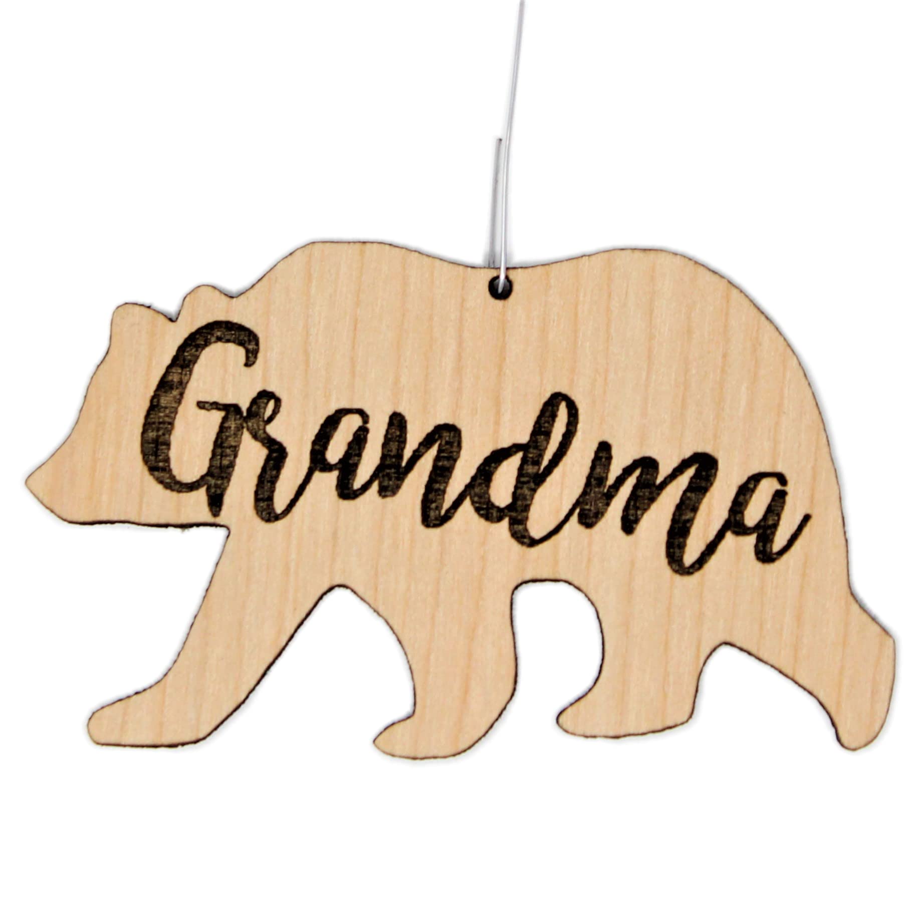Grandma Bear Christmas Ornament birch wood handmade