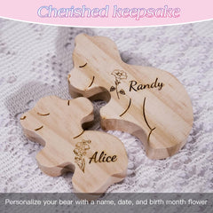 Grandma and kids bear family set on pine wood