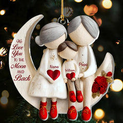 Grandparents and Grandchild Moon Love ornament size 3.93x3.93 inches one or two sided printing