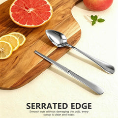 Two grapefruit spoons and one grapefruit knife pack shot