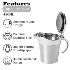 Gravy boat with drip-free wide spout pouring