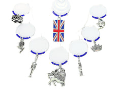 Great Britain Gift London Wine Charms blue beads eight piece set