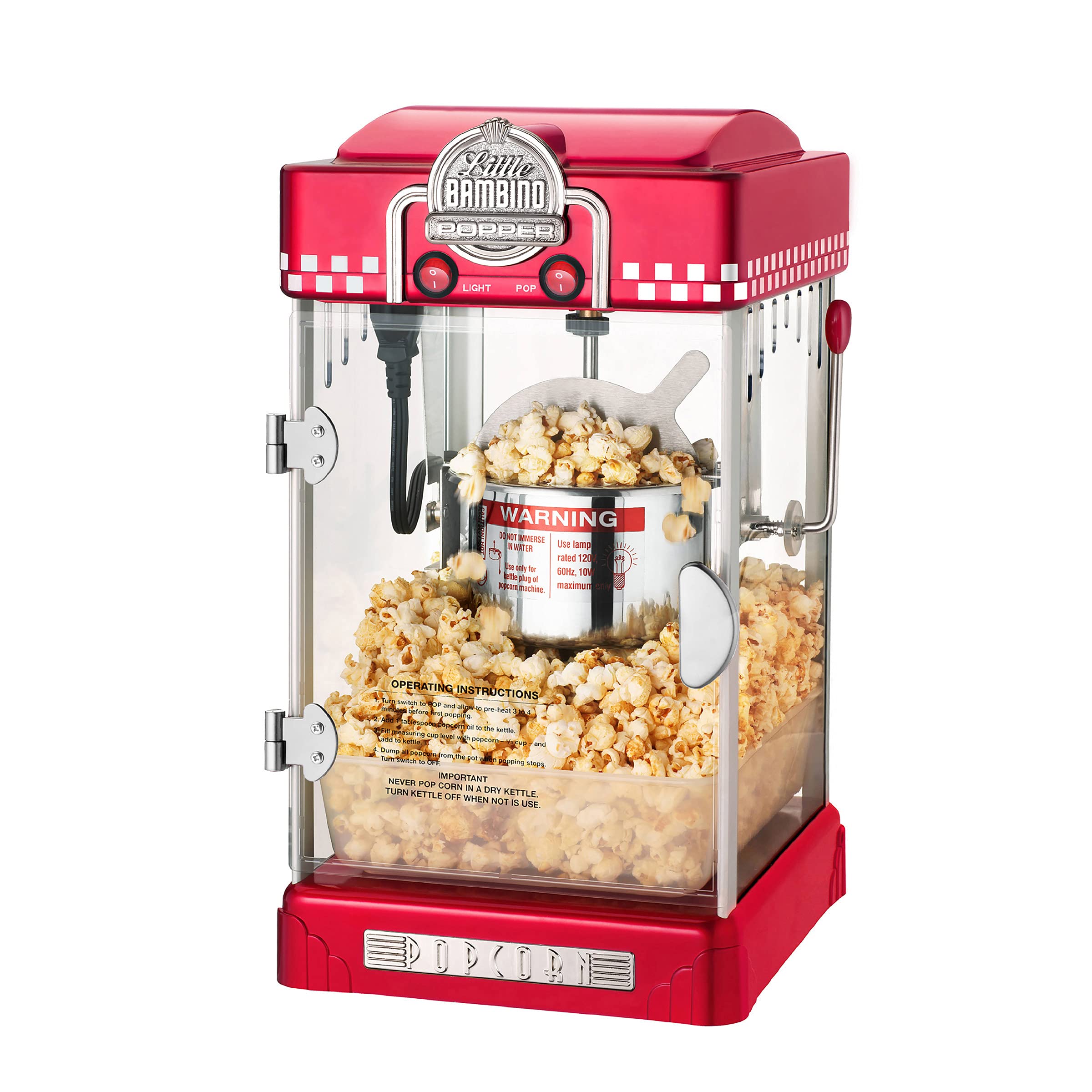 Front view of Great Northern Popcorn Little Bambino 2.5oz Popcorn Machine Red on countertop