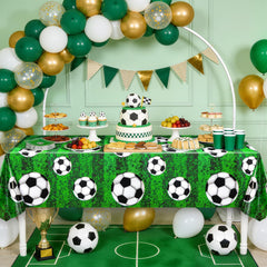 Waterproof and soccer ball accents on disposable tablecloth