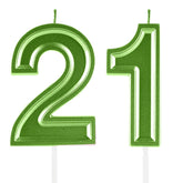 Green numeral 21st Birthday Candles pair for cake