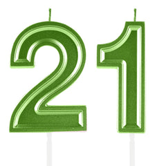 Green numeral 21st Birthday Candles pair for cake