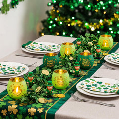 Green clover glass tealight holders with laser engraving