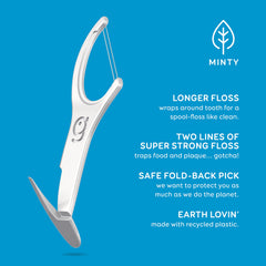 Recycled plastic GRIN floss picks eco friendly design