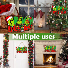 Grinchlivehere Christmas wooden door hanging decor