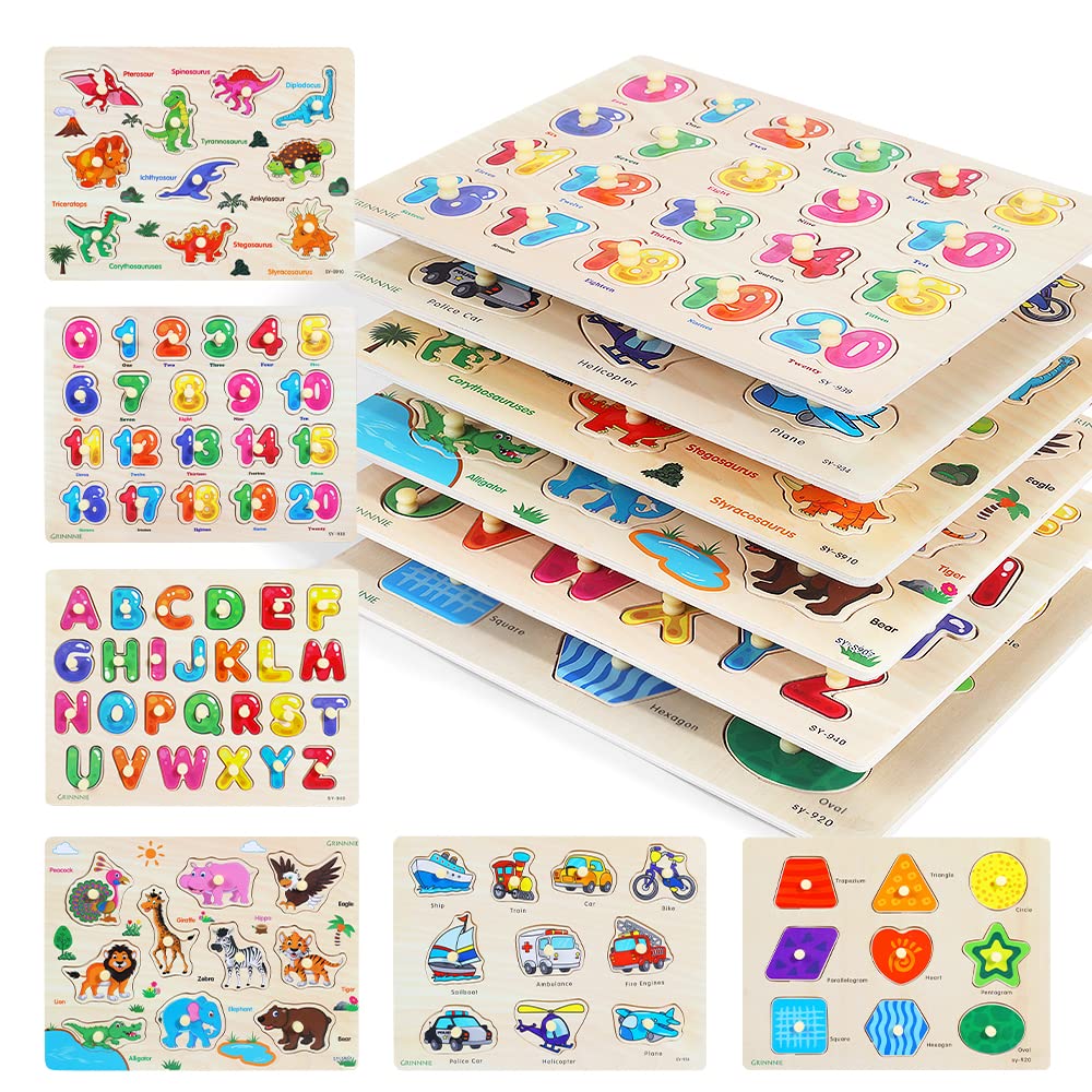 GRINNNIE wooden peg puzzle toddlers alphabet puzzle