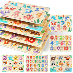 Grinnnie wooden puzzles for toddlers 5 piece set with knob handles