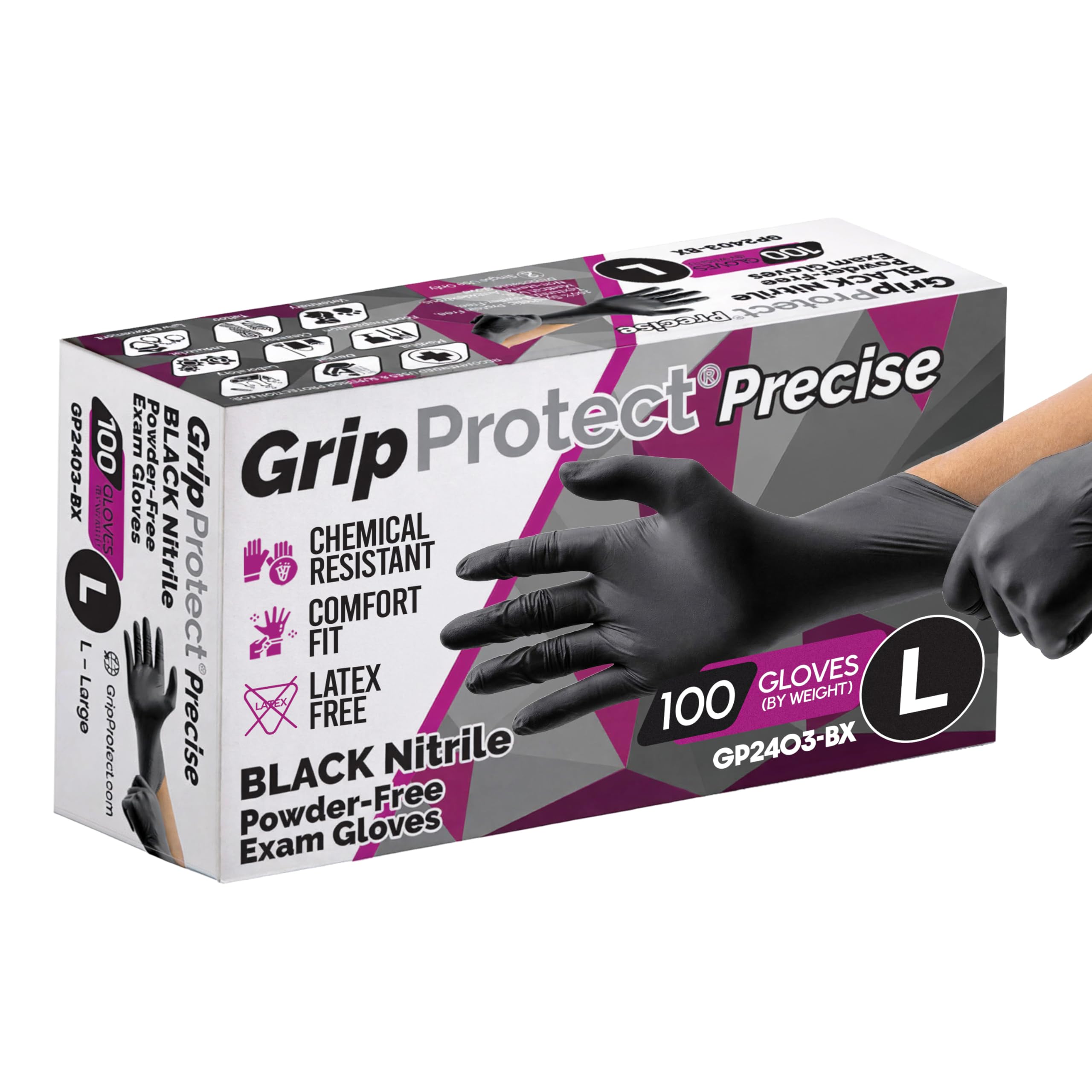 GripProtect Precise Black Nitrile Gloves 4 Mil large size