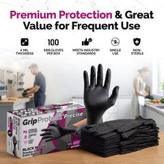 GripProtect Precise Black Nitrile Gloves 4 Mil 1000 count case packaging