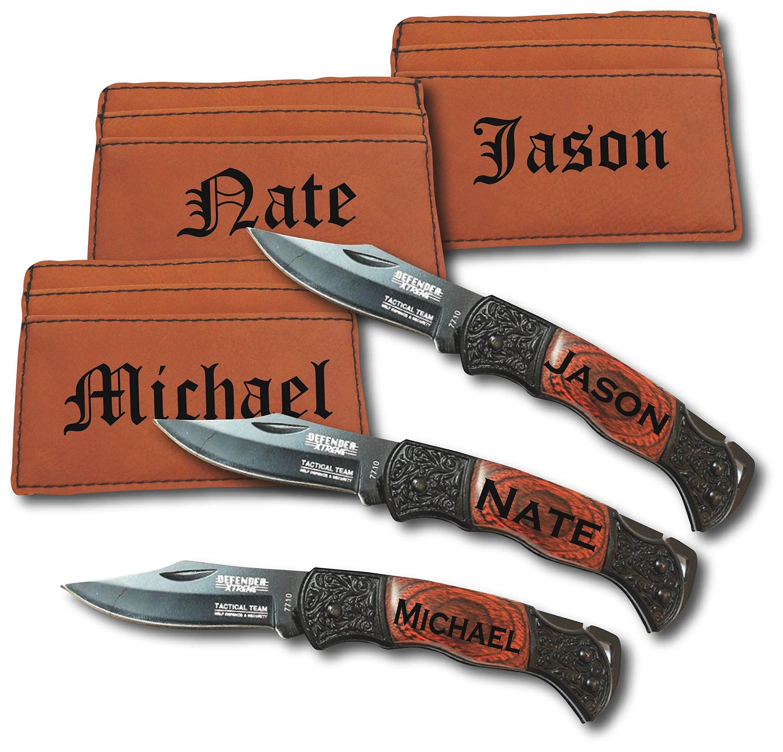 Groomsmen Gifts Personalized Pocket Knife Gift Set with Wallet Money Clip