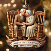 Growing Old Together Since Ornament with elderly couple on rocking chairs