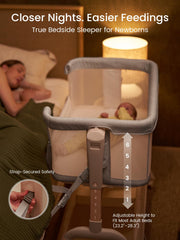Close up of bedside sleeper with drop-down side and strap